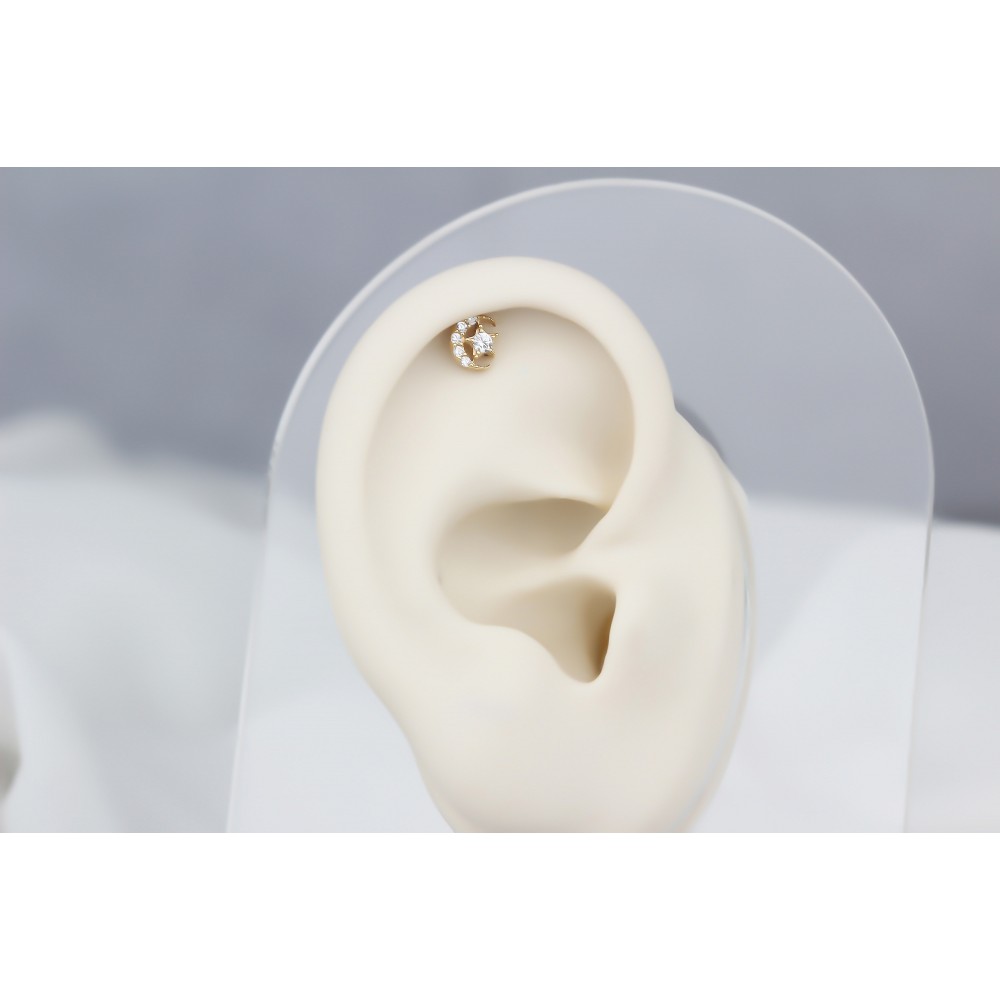 Glorria Altın Ay Yıldız Helix Piercing