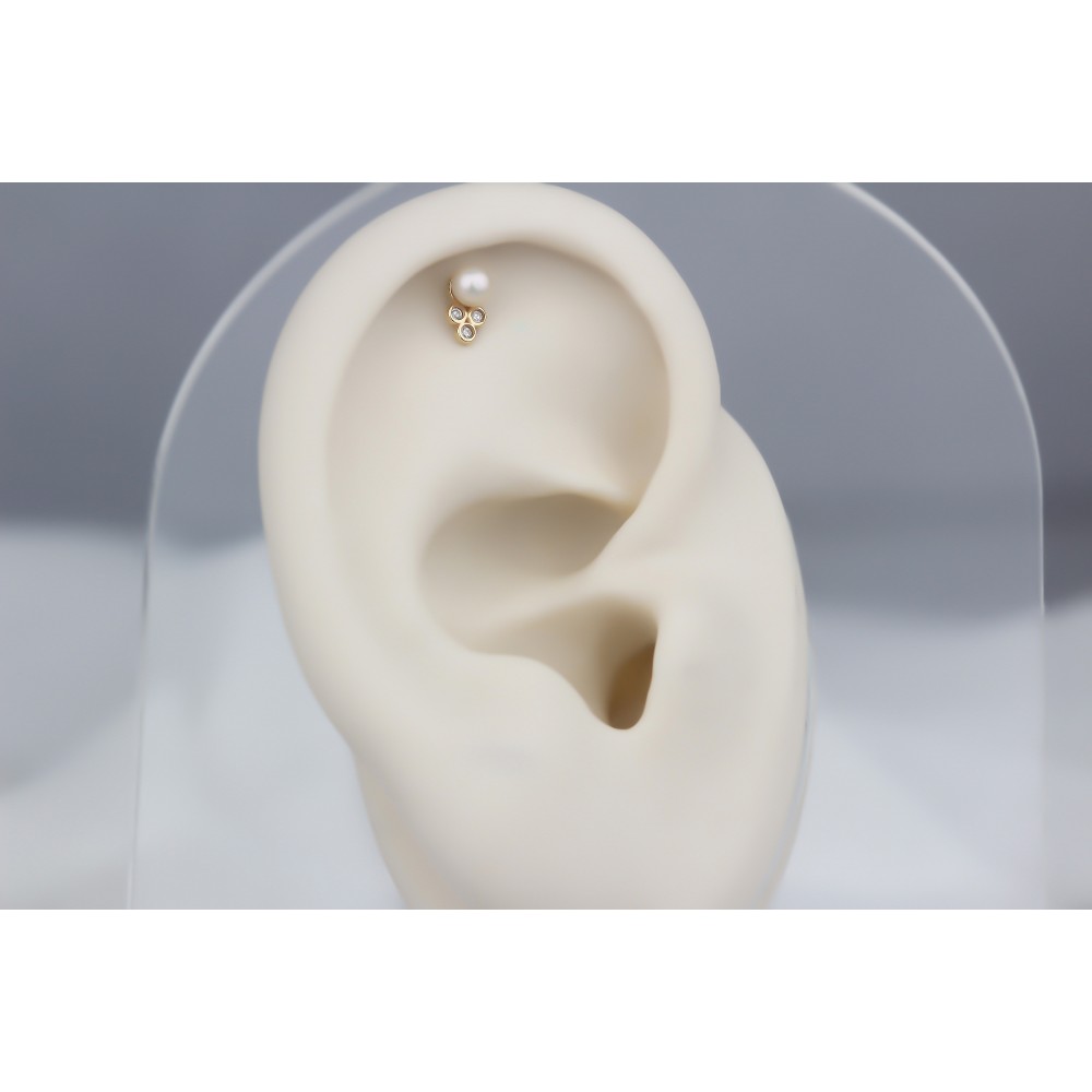 Glorria Altın İnci Üç Taş Helix Piercing