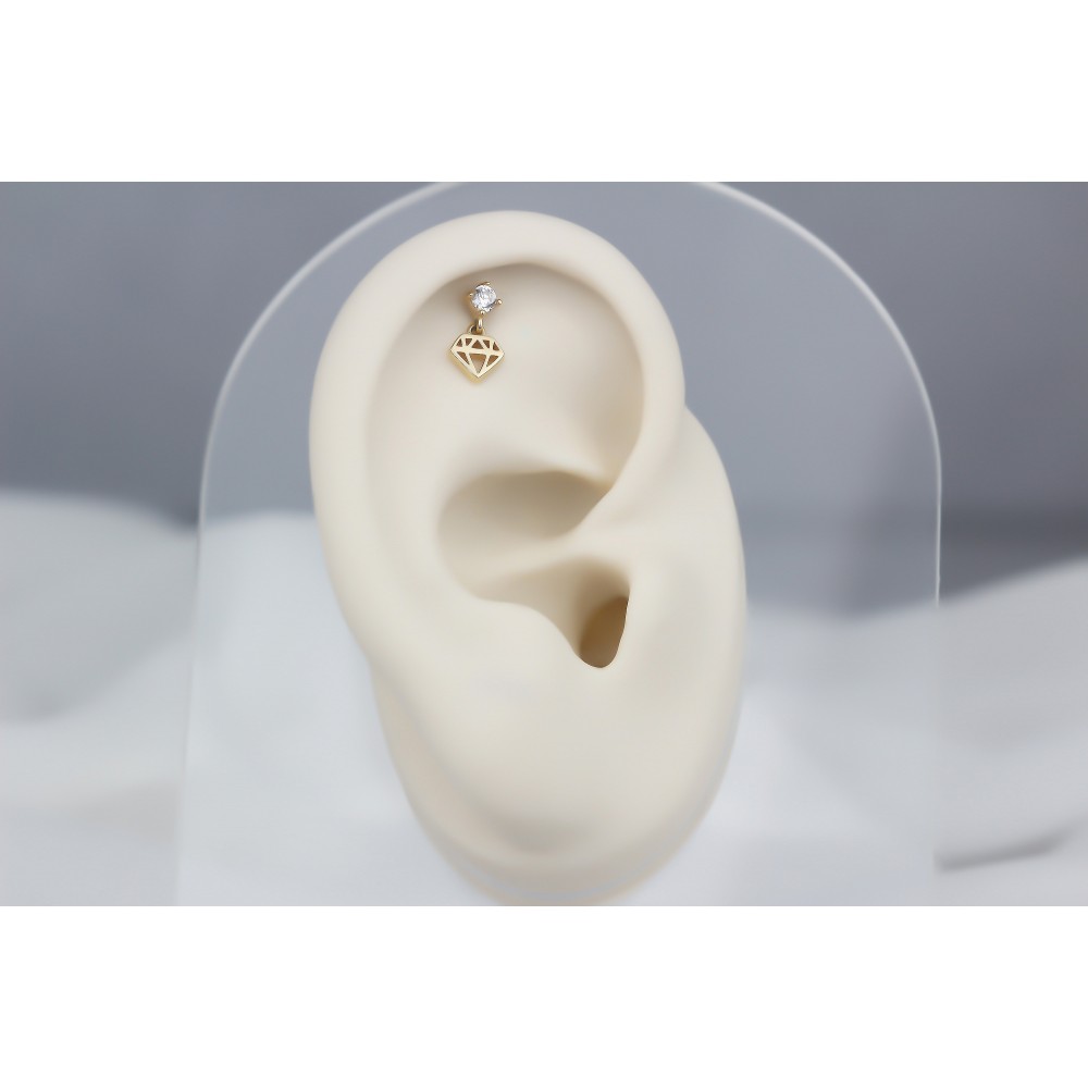 Glorria Altın Taşlı Elmas Helix Piercing