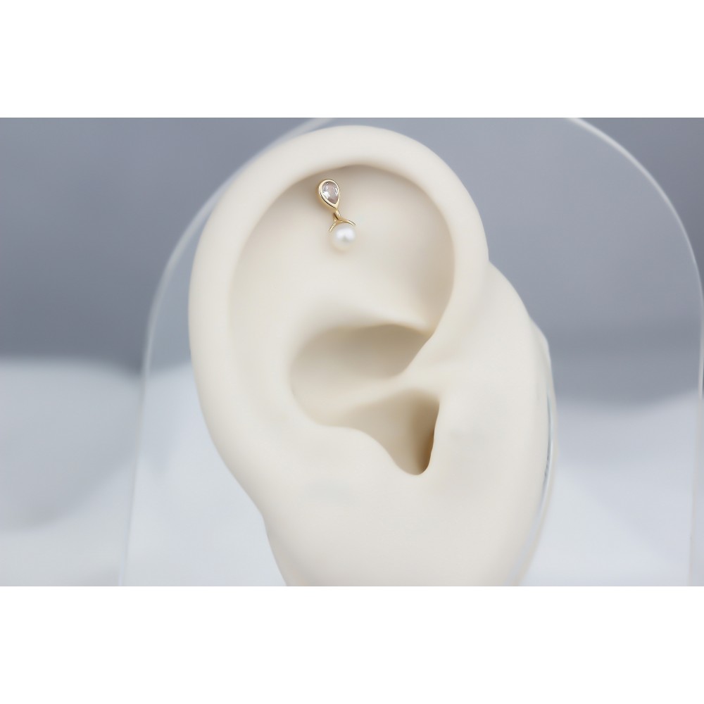 Glorria Altın İnci Damla Helix Piercing