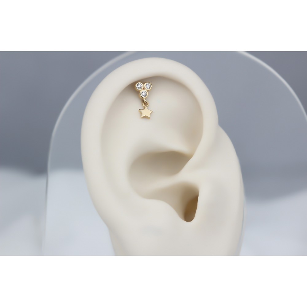 Glorria Altın Sallantı Üç Taş Helix Piercing