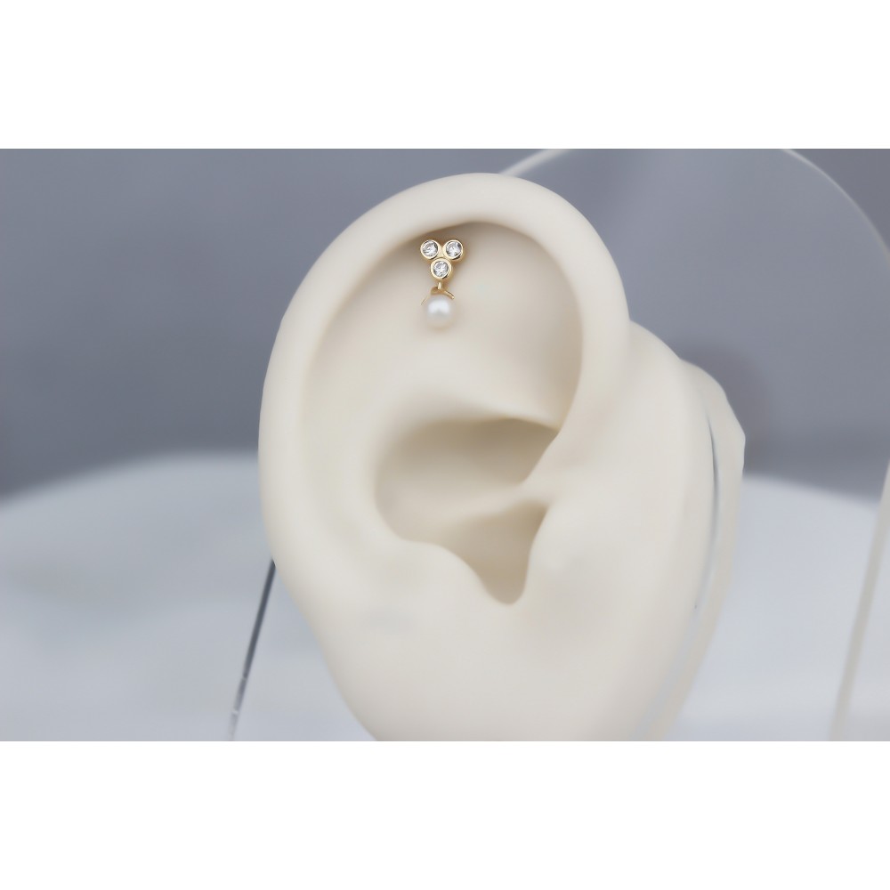 Glorria Altın İnci Üç Taş Helix Piercing