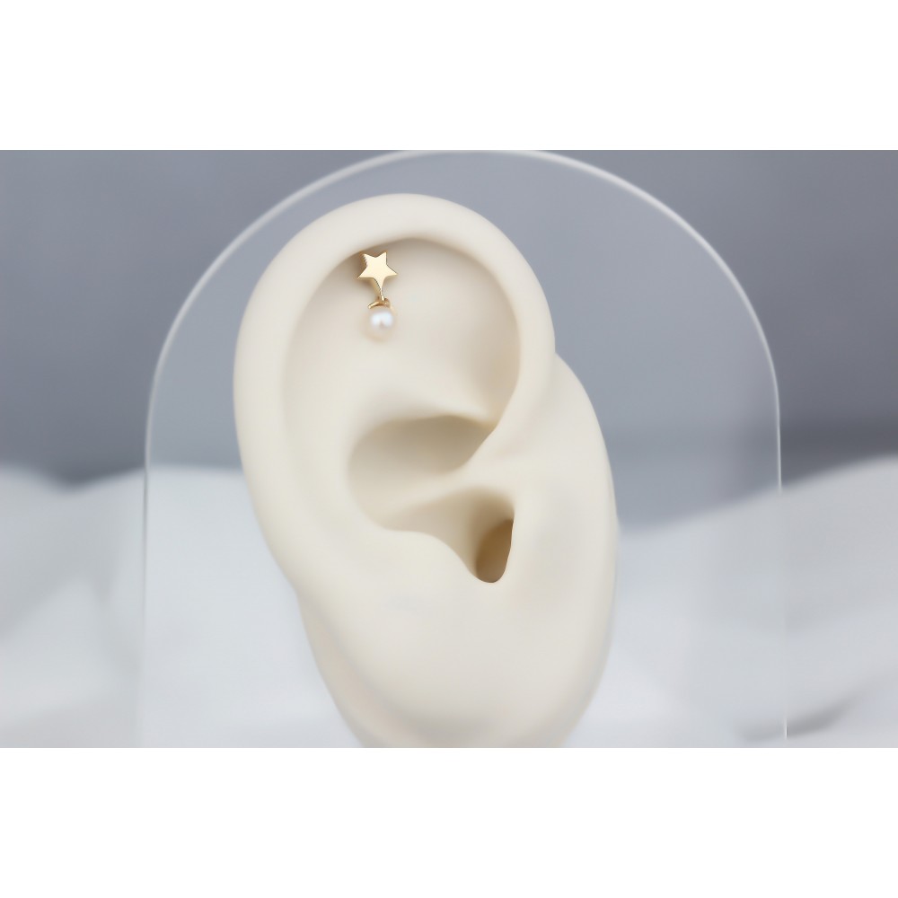 Glorria Altın İnci Yıldız Helix Piercing